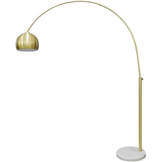 SalesFever Bogenlampe | 1-flammig | höhenverstellbar | Lampenschirm Kunststoff | Gestell Metall | Fuß Marmor | B 165 x T 30 x H 205 cm | Messing-Weiß