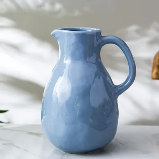Kimdio Blaue Keramikvase mit Griff, Moderne Krugvase für Wohnkultur, nordische Keramikvase, dekorative Blumenvase, Tonvase, Tafelaufsätze für Wohnzimmer