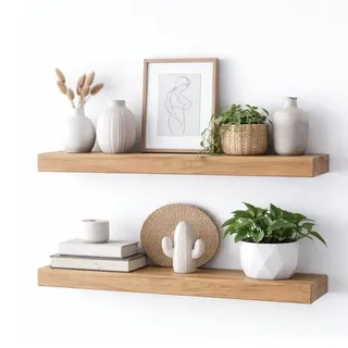 RETIMBER WORKS by de Witte Holz Regal Schwebendes Wandregal aus massivem Eichenholz 20 cm Breit – Handgefertigtes - Schwebendes Wand (60 cm)