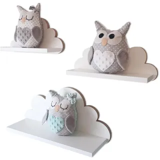 MOLILAND 3er Set Wandregal Kinderzimmer Weiß | Babyzimmer Wolkenregal für Bücher, Spielzeug und Dekoration | Regal Wolke aus Holz | Skandinavischen Stil | Schweberegal Wanddeko Oregon- Elegance