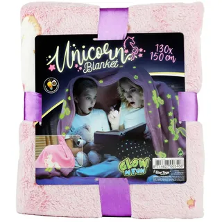 Toi-Toys Kinder-Decke Einhorn Leuchtet im Dunkeln 130 cm x 150 cm