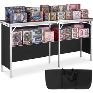 Vevor Tragbare Messetheke Messetresen, 1980 x 385 x 880 m Messestand Ausstellungs-Thekenständer, Faltbarer Promotion-Bartisch Promotiontheke, Rezeptio mit Aufbewahrungsregal, Tragetasche, Schwarz