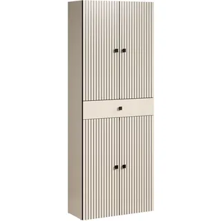 trendteam smart living - PureBliss - Hochschrank breit - Kashmir Hellgrau - Rillenoptik - 1 Schublade + 4 Einlegeböden - (BxHxT) 70 x 186 x 31cm - Badschrank mit edlen Metallgriffen