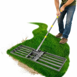 Rasenrakel 213 cm, 76 x 25 cm Rasen-Nivelliergerät aus Edelstahl | Ergonomischer Rasen-Nivellierrechen für Garten, Hof, Erde, Sand und Bodenbearbeitung