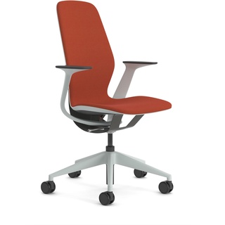 Steelcase Silq Ergonomischer, höhenverstellbarer Stuhl mit Möwengrau/Karbon Metallic Rückenlehne und Safran Bezug
