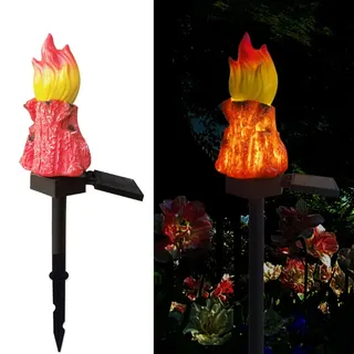 YZYOE Solar Powered Red Bonfires Lights, Garten dekoratives Harz niedliche Rote Fackel Bodenlampe, drahtlose Dämmerung bis zum Morgengrauen LED-Lichter wasserdicht.