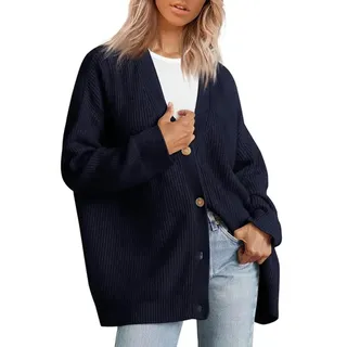 TEidea Cardigan Damen Damenpullover Baumwolle Langärmelte Gestrickte Damen-Strickjacke, Warm Und Locker, S-3Xl - XXL