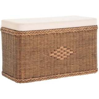 Krines Home Wäschetruhe Rechteckige Truhe Sitztruhe gepolstert mit Deckel Natur-Rattan (Wäschebox mit Inlett), Sitzbank mit Stauraum braun