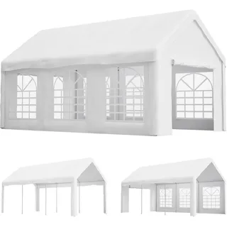 Pavillon 3x6 m, Faltpavillon, Wasserdicht, Winterfest, Pop Up Pavillon, UV Schutz Gartenpavillon mit 4 Seitenteilen, Partyzelt mit Fenstern für Camping Party, Weiß