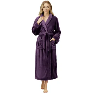 NY Threads Damen-Bademantel aus Fleece, Schalkragen, weicher Plüsch, Spa, pflaume, Large - L