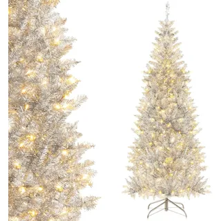 180cm Bleistift Weihnachtsbaum Christbaum Tannenbaum mit LED künstlich Silber