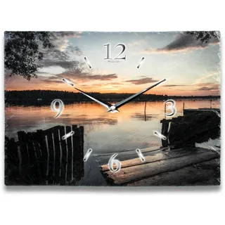 Kreative Feder Designer-Wanduhr aus Stein (Keramik) Größe ca. 35x25cm mit flüsterleisem Uhrwerk (Chill Out, leises Funkuhrwerk)