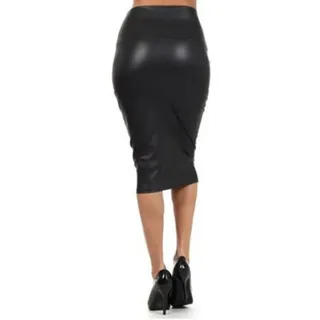 JNWHY Hübscher Rock Bleistiftrock Damen Frauen Pu Leder Rock Schwarz Plus Größe Hohe Taille Bleistift Röcke Sexy Club Vintage Midi Rock M Schwarz - M