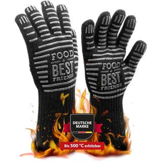 Premium Aramid Grillhandschuhe hitzebeständig bis zu 500 °C | Schwarz | DIN EN 388 & DIN EN 407 Zertifiziert | Feuerfeste Handschuhe für BBQ/Barbecue, Grill | Hitzeschutzhandschuhe, Hitze Handschuh