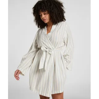 Bademantel HUNKEMÖLLER "Robe Leinen" Gr. XS, weiß, XS/S, 70% Viskose, 30% Leinen, Hausmäntel, Bademantel