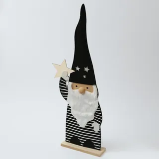 Weihnachtsmann Dekofigur Holz Filz Sterne schwarz Nikolaus weißer Bart H: 87cm