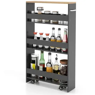 COSTWAY Küchenwagen, schmal, Nischenwagen 4 Ebenen, auf Rollen, 48x12,5x81cm grau 48 cm x 81 cm x 12.5 cm