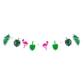Hawaii Girlande Sommer Party Deko Banner mit Flamingos + Palmenblätter