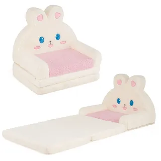 COSTWAY Kindersofa 2 in 1 ausklappbar in Kaninchenform, Kindersessel mit Tasche für Jungen & Mädchen ab 18 Monaten rosa