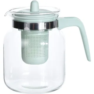 Glas-Teekanne Teebereiter Kaffeekanne 1,5 Liter aus Glas mit Deckel und Teefilter-Einsatz aus Kunststoff BPA-frei, Glaskanne für schwarzen Tee, grünen Tee, Früchtetee - Farbe Mintgrün
