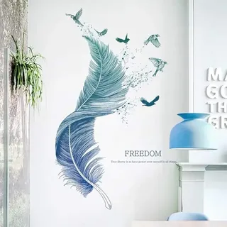 Wandtattoos Mit Federn In Blau (124 × 72 Cm)  Dekorative Wandaufkleber, Vögel, Modernes Poster  Dekoration Für Wohnzimmer, Schlafzimmer, Küche, Flur, Möbel, Badezimmer, Fliesen, Erwachsene, Teenager,
