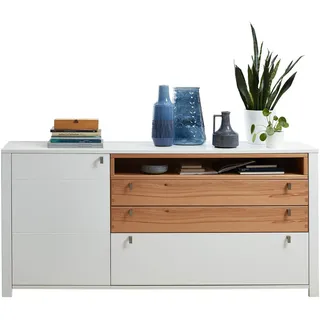 Livetastic Sideboard, Weiß, Buche, Metall, Buche, 2 Fächer, 3 Schubladen, 192x90x47 cm, Made in EU, Beimöbel erhältlich, Holzmöbel, Kleinmöbel Holz, Holzkommoden, Sideboards Holz