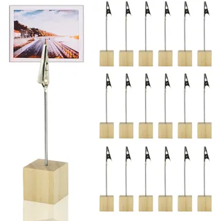 Fotohalter mit Klammern,20pcs Holz Kartenständer,Memohalter,Fotohalter Clip,Tischkartenhalter Platzkartenhalter,Memo Clip Halter mit Krokodilverschluss Holzsockel Fotoständer Tischkartenhalter Block