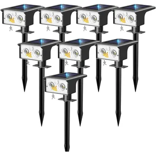 btfarm 8 Stück Solarlampen für Außen mit Bewegungsmelder, 3 Modi Solarstrahler für Außen Garten IP65 Wasserdicht Led Solar Strahler, 6500K Solarleuchten Aussen für Eingang Terrasse Treppe, Kaltweiß