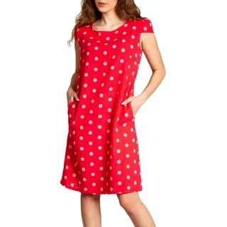Caspar Sommerkleid SKL024 knielanges Damen Sommer Leinenkleid mit Punkte Print Luftig leicht, figurumspielende Form, mit seitlichem Jersey-Einsatz rot L - DE40 UK12 IT44 ES42 US10