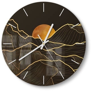 DEQORI Wanduhr 'Goldenes Linien Gebirge' (Glas Glasuhr modern Wand Uhr Design Küchenuhr) goldfarben|schwarz 30 cm x 30 cm