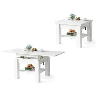 All4All Multifunktionaler Couchtisch Claris - Wohnzimmertisch Kaffeetisch – kompakte Größe - 130x75 cm – Höhenverstellbar – platzsparend – WEIß 05