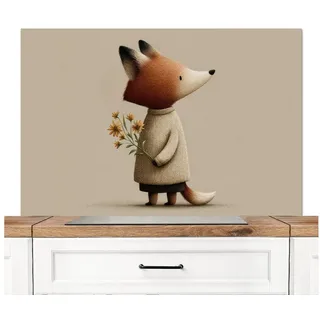 KitchenYeah Küchenrückwand Fuchs - Gelbe Blumen - Minimalistisch, (1-tlg), Spritzschutz Herd Wand, Küchen Deko, 120x80 cm 120 cm x 80 cm