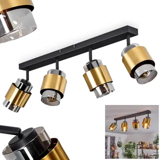 HOFSTEIN Deckenleuchte Traak, verstellbare Deckenlampe aus Metall/Glas in Schwarz/Messing/Rauch, Leuchte im Retro/Vintage-Design mit Lichteffekt, 4 x E27, Wohnzimmer, Esszimmer, Schlafzimmer, Küche