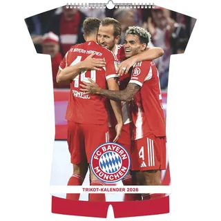 n neumannverlage Neumann - FC Bayern München 2026 – Trikotkalender 34x42 cm mit 12 Monatsblättern, 2-sprachigem Kalendarium & Spiralbindung, origineller ... in Trikotform für Fans: Trikot-Kalender 2026