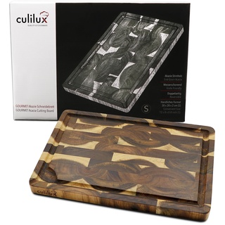 CULILUX® Gourmet Schneidebrett S Stirnholz Akazie 2-seitig 30 x 20 x 2 cm mit Saftrille antiseptisches Stirnholz Holzbrett als Schneidbrett und zum Servieren