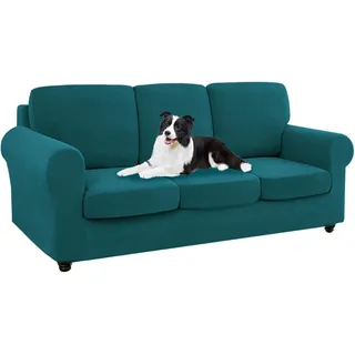 SYLC Ektorp Sofabezug Mit Separaten Sitzkissenbezug Und Rückenlehnenbezug Stretch Jacquard, Geteilt SofaÜberwürfe Anti-Rutsch Sofahusse Überzug (Teal,Sofa+3 Seats+3 Backs)