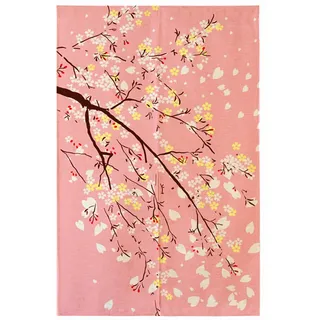 LIGICKY Japanische Noren Lang Vorhang Tür Vorhang Tapisseri Fliegen Insektenvorhang Raumteiler Rosa 33x59 inch(Kirschblüte)