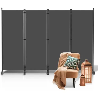 Ikodm Paravent Outdoor,Raumteiler auf Rollen 4-teilig 228x181 cm, Wetterfester Paravent für Outdoor & Büro - Anthrazit