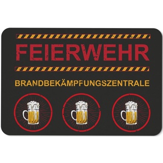 Tassenbrennerei Fußmatte mit Spruch Feierwehr Brandbekämpfungszentrale - Bier Türmatte lustig - Feuerwehr - für innen & außen - waschbar