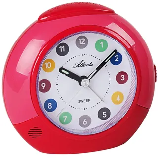 Atlanta Kinderwecker ohne Ticken für Mädchen, Schleichende Sekunde Licht Snooze Rosa Rot - 1526-17
