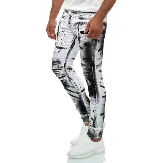 Slim-fit-Jeans KINGZ Gr. 31, Länge 34, schwarz-weiß (weiß, schwarz) Herren Jeans Slim Fit mit ausgefallener Batik-Waschung
