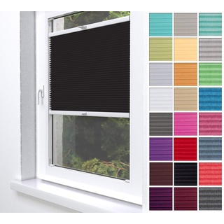 Home-Vision® Premium Plissee Faltrollo ohne Bohren zum Kleben Innenrahmen Blickdicht Sonnenschutz Jalousie für Fenster & Tür (Schwarz, B100 x H120cm)