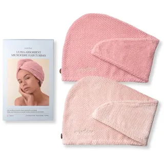 waschies Mikrofaser Haarhandtuch/Haarturban mit praktischem Fixierknopf – 2er Set Blush/Soft Rosé – für schnelle Haartrocknung – sanft, leicht & saugfähig – geeignet für alle Haartypen