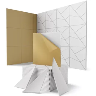 18 Stück Akustikplatten Selbstklebend, Akustik Schallabsorber Panels für Wand & Gaming Zimmer mit Liniendesign & Zuschneidbar | Acoustic akustikplatte für Studio, Tür & Wall (Weiß, 30x30x0,9cm)