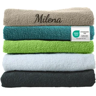 my STITCHERY Handtuch mit Namen Bestickt, Oeko-TEX® Standard 100 - Personalisiertes Badetuch aus nachhaltiger Baumwolle mit gesticktem Namen oder Wunschtext (50 x 100 cm, Petrol)