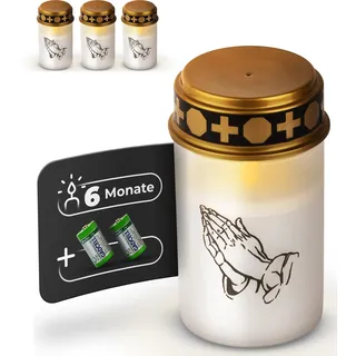 Novaliv LED Grablicht ohne Batterie und Timer 6/18 weiß 4x Dauerbrenner LED Flackereffekt inkl. Batterien Grabkerzen Friedhofskerze Gedenkkerze Grablaterne Ewiges Licht Trauerkerze LED Kerzen