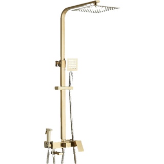 LANA | Premium Regendusche Set Gold glänzend Edelstahl | Design Duscharmatur Duschsystem | Mischbatterie Dusche komplett mit Handbrause