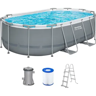BESTWAY Power Steel Frame Pool oval Set 427 x 250 x 100 cm inkl. Filterpumpe (3-tlg.)