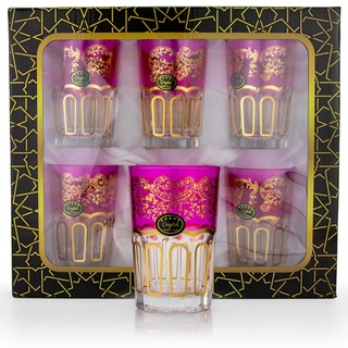 6 Premium Orientalische Marokkanische Teegläser Atay Cay Trinkgläser Gold Pink, 6er Set Glastassen zum Servieren und Trinken, Glasbecher, Gläserset geeignet für Heiß- oder Kaltgetränke