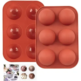 REUUY® Halbkugel-Silikonform, groß, 6 Mulden, 2 Packungen Schokoladen-Kugelform, Backform für die Herstellung heißer Schokoladenbomben, Kuchen, Gelee, Kuppelmousse...